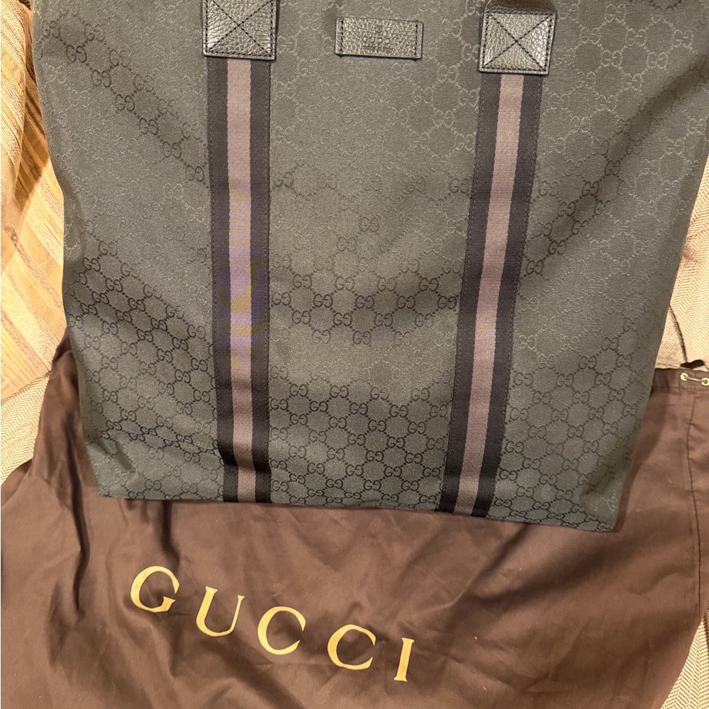Gucci Black Nylon GG travel tote